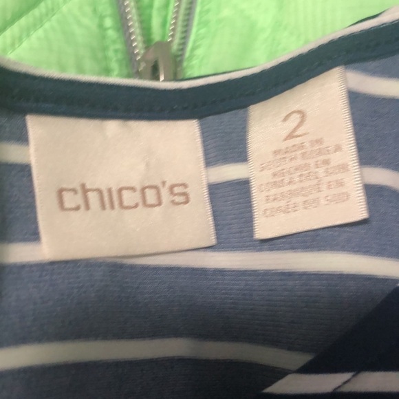 Chicos Blue White Stripe Bell Sleeve 2 M - Picture 7 of 8